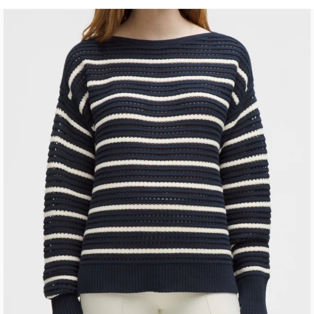 lululemon athletica Navy and Cream Striped Sweater